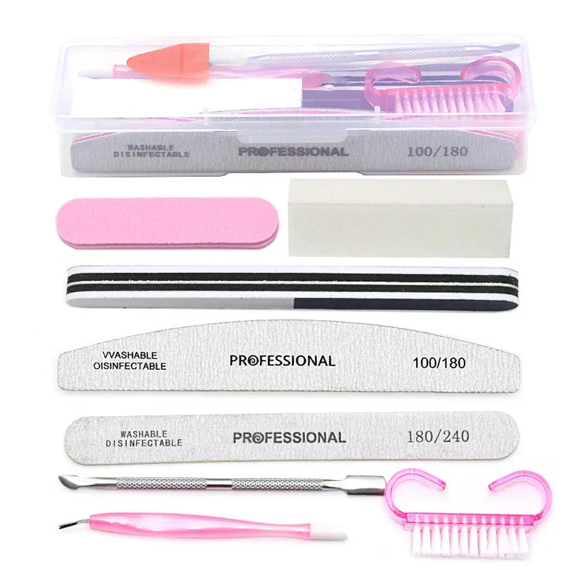 8pcs Nail Files Set 100\180 Nail Sanding Buffer Professional Manicure Files Makeup Pedicure Brushes Tool Extension Kits