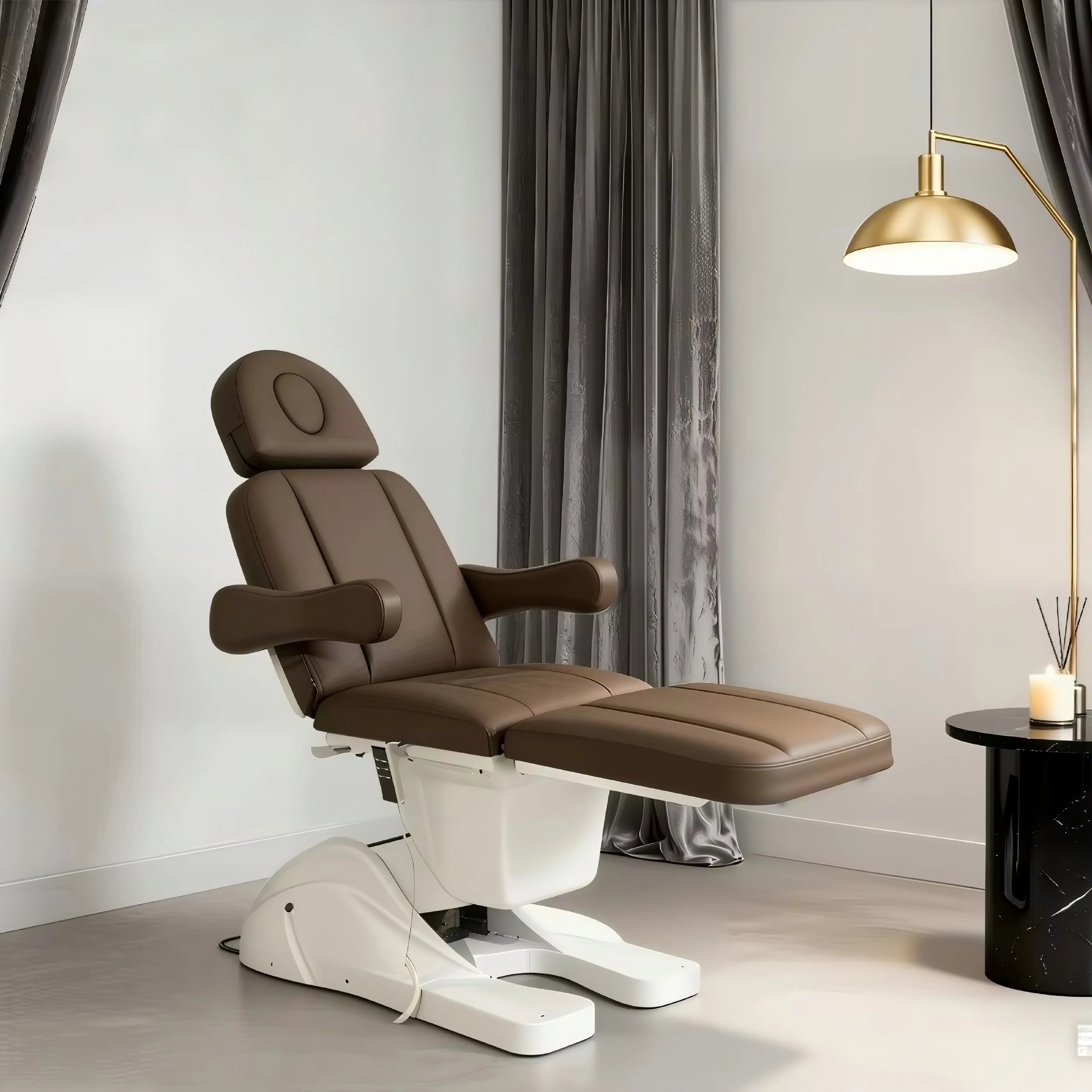Multifunctional beauty salon equipment brown polyurethane leather 3 motor reclining electric massage face wash bed Secondary image