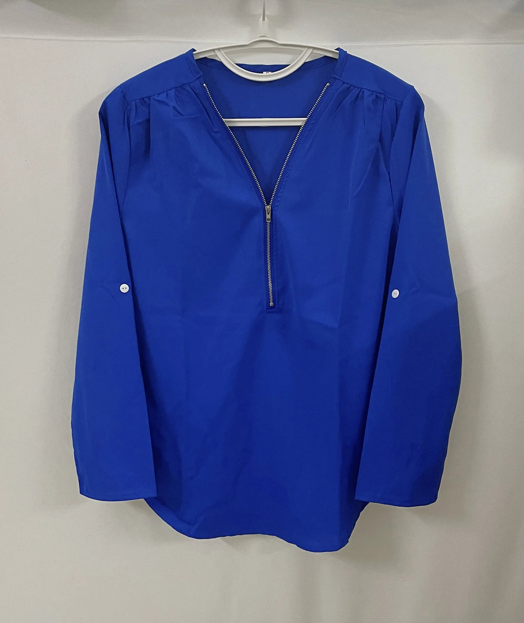 2024 Quality HotSale Plus Size Deep V Neck Women Blouse Chiffon Cool Loose Shirt Fashion Casual Ladies Tops Sexy Zipper Pullover