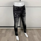 Street Fashion Men's Tight Black Grey Jeans Retro Elastic Slimming Split Style Jeans Men's Retro Designer Brand Jeans Hombre