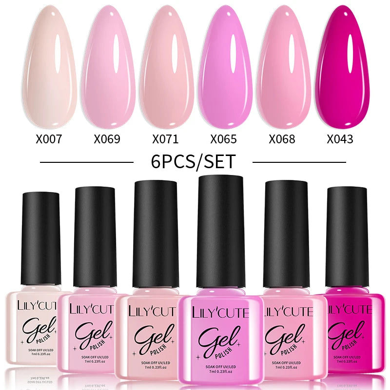 LILYCUTE 6PCS Gel Nail Polish Set Summer Neon Nail Gel Kits For DIY Nail Vernis Semi Permanent UV Lamp Gellak Nail Varnish Set
