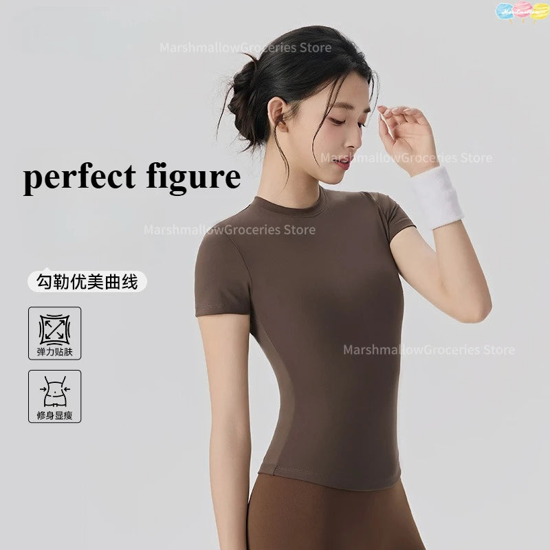 Spring and Summer Yoga Wear Short-sleeved Nude Tight-fitting Fitness Wear for Women Outdoor Running Training Sports T-shirt Ürün ana görseli