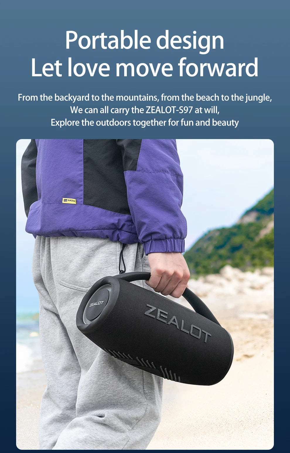 ZEALOT-S97 80W Portable Outdoor Bluetooth Speaker, HiFi Sound, Subwoofer, Dual Pairing, Fast Charging, 16000mAh Battery