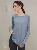 Loose, quick-drying sport tops, women's long-sleeved T-shirts, yoga wear, breathable running and fitness wear, slimming