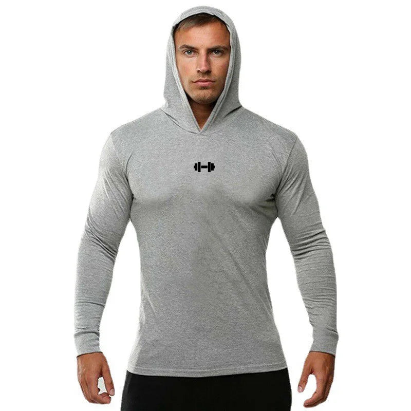 Gym Running Sport T-Shirts Mens Cotton Long Sleeve Hooded Clothing Fitness Bodybuilding Muscle Hoodies Workout Jogging Shirts Ürün ana görseli