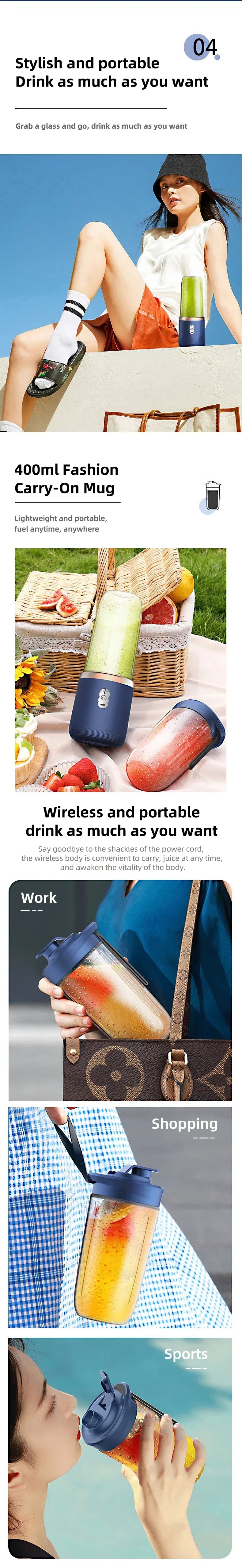 High-Speed Portable Juicer Cup, USB Rechargeable Blender with 6-Blade Head for Fresh Juice, Shakes & Travel