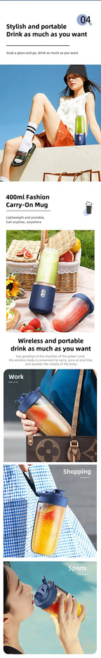 High-Speed Portable Juicer Cup, USB Rechargeable Blender with 6-Blade Head for Fresh Juice, Shakes & Travel