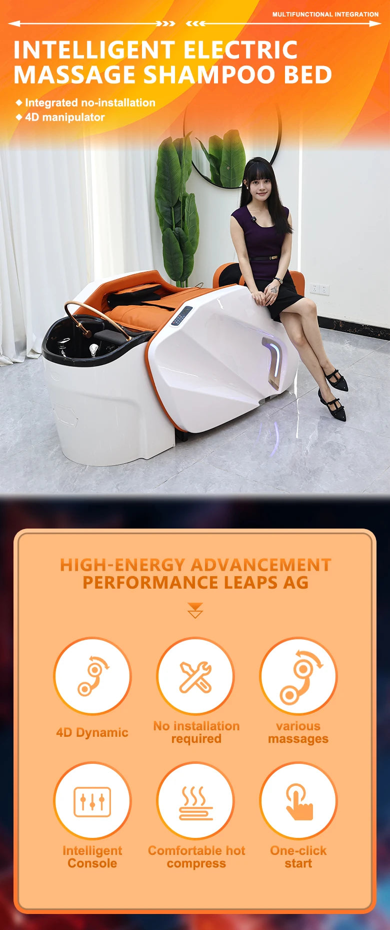 Luxury Electric Massage Head Spa Therapy Hair Salon Washing Shampoo Bed