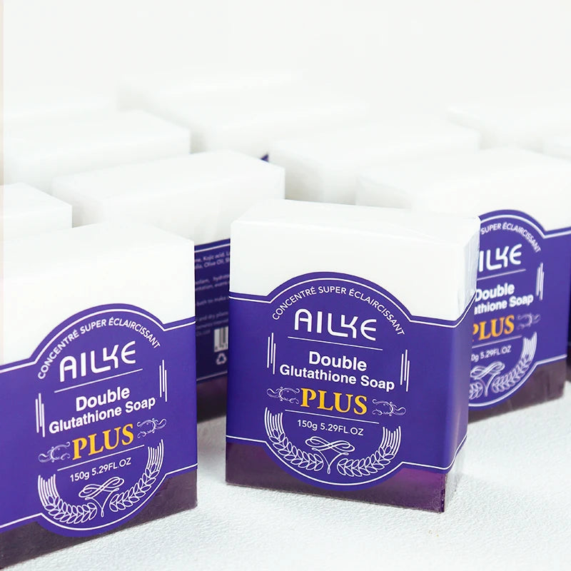 AILKE Double Glutathione PLUS Whitening Soap Bar, Reduce Dark Spots, Deep Clean Skin, Natural Lavender Scented for Face & Body