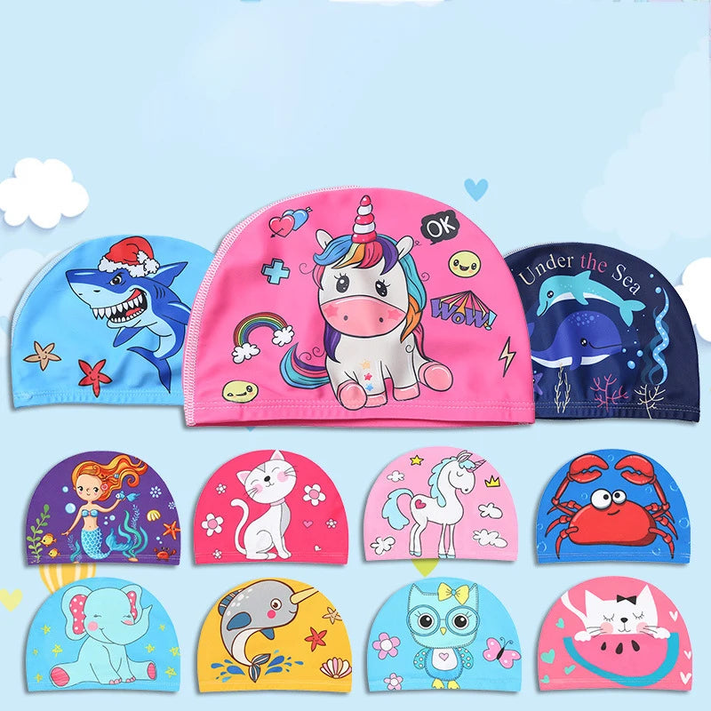 Kids Swim Cap Cartoon Pattern High Elastic Ear Protection Breathable for Pool Swimming Boys Girls Comfort Fit