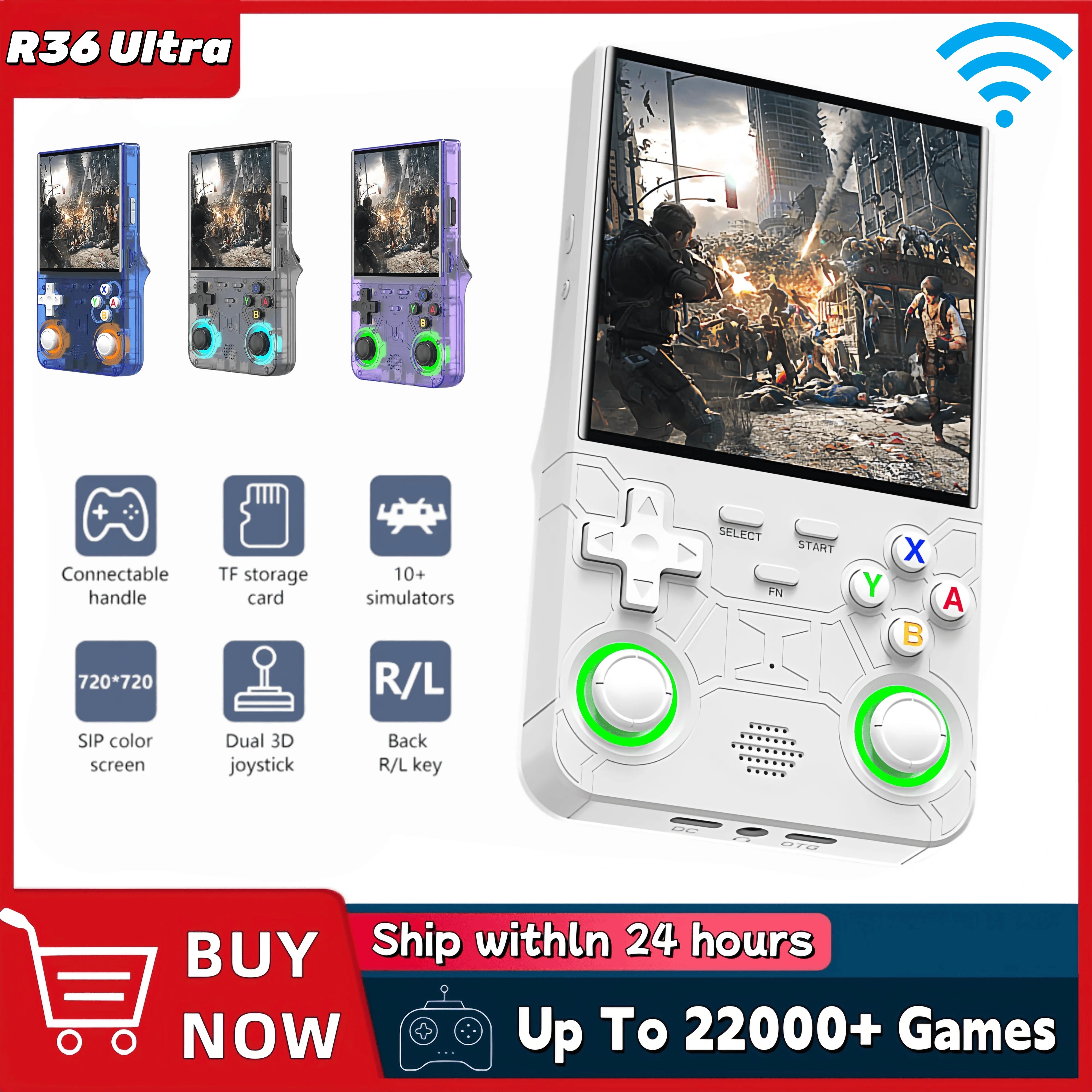 R36 Ultra Handheld WIFI Game Player 4 Inch IPS Screen Open Source Retro Video Player 64G/128G Memory up to 20000+ Games Ürün ana görseli