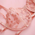Lace Lingerie Set 3PC Sheer Bra Garter Belt Half Cup PushUp Underwear for Women