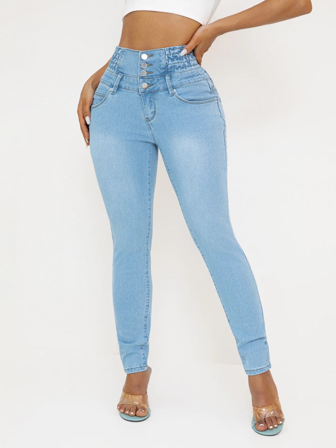 Women'S High-Waisted Stretch Denim Jeans - Sexy Slim Fit with Butt Lifting, Casual Style, Light Blue, All-Season Comfort, High W Secondary image