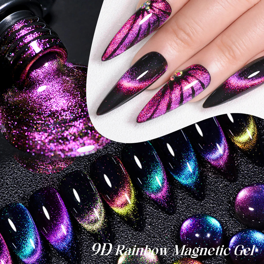 MEET ACROSS 3Pcs/Set 9D Cat Magnetic Gel Nail Polish With Magnetic Stick Semi Permanent Soak Off Nail Art UV LED Gel Varnish Kit