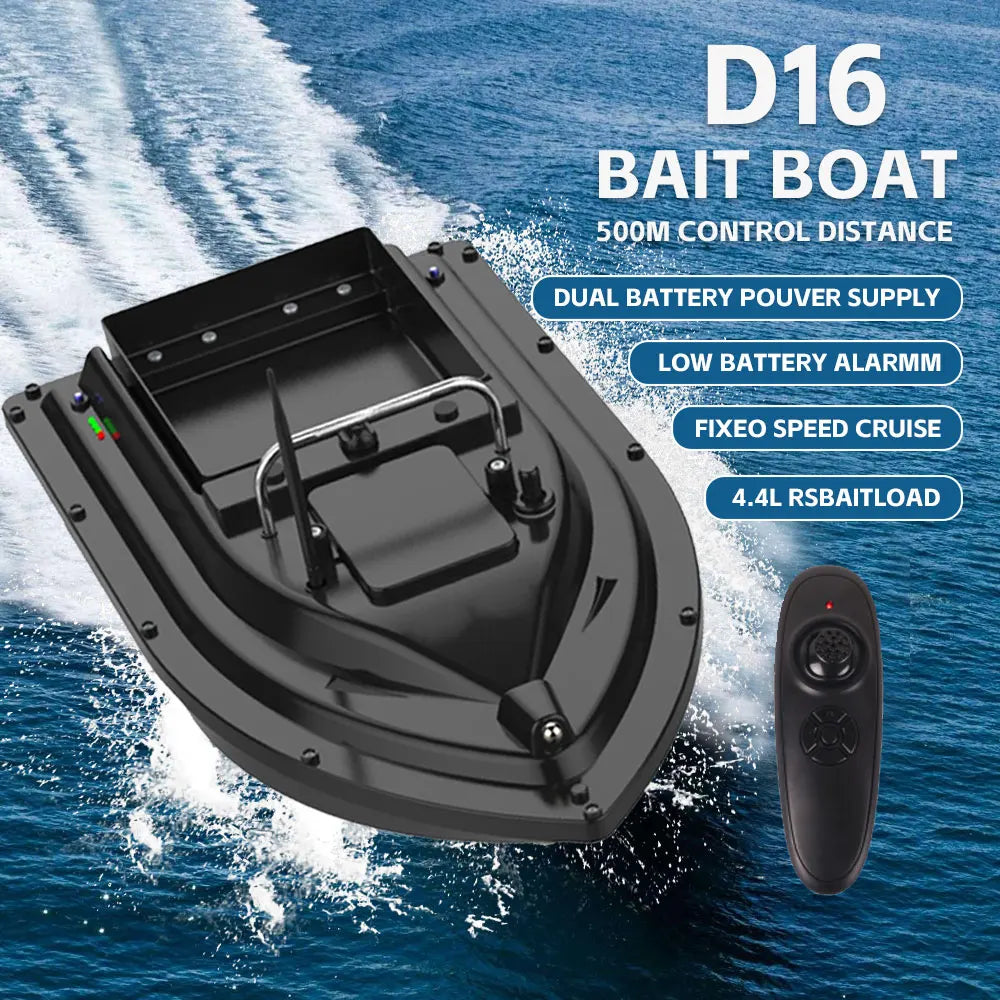 D16 Fishing Bait Boat with Single Bait Containers Automatic Bait Boat with Remote Control with 400-500M Remote Range 12000mAh