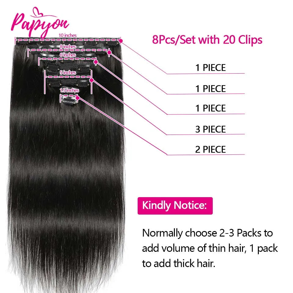 Clip In Hair Extensions Human Hair Brazilian Thick Straight Clip In Natural Color Clip Ins Remy Hair 22 24 26 28 Inch For Women 120g/PC
