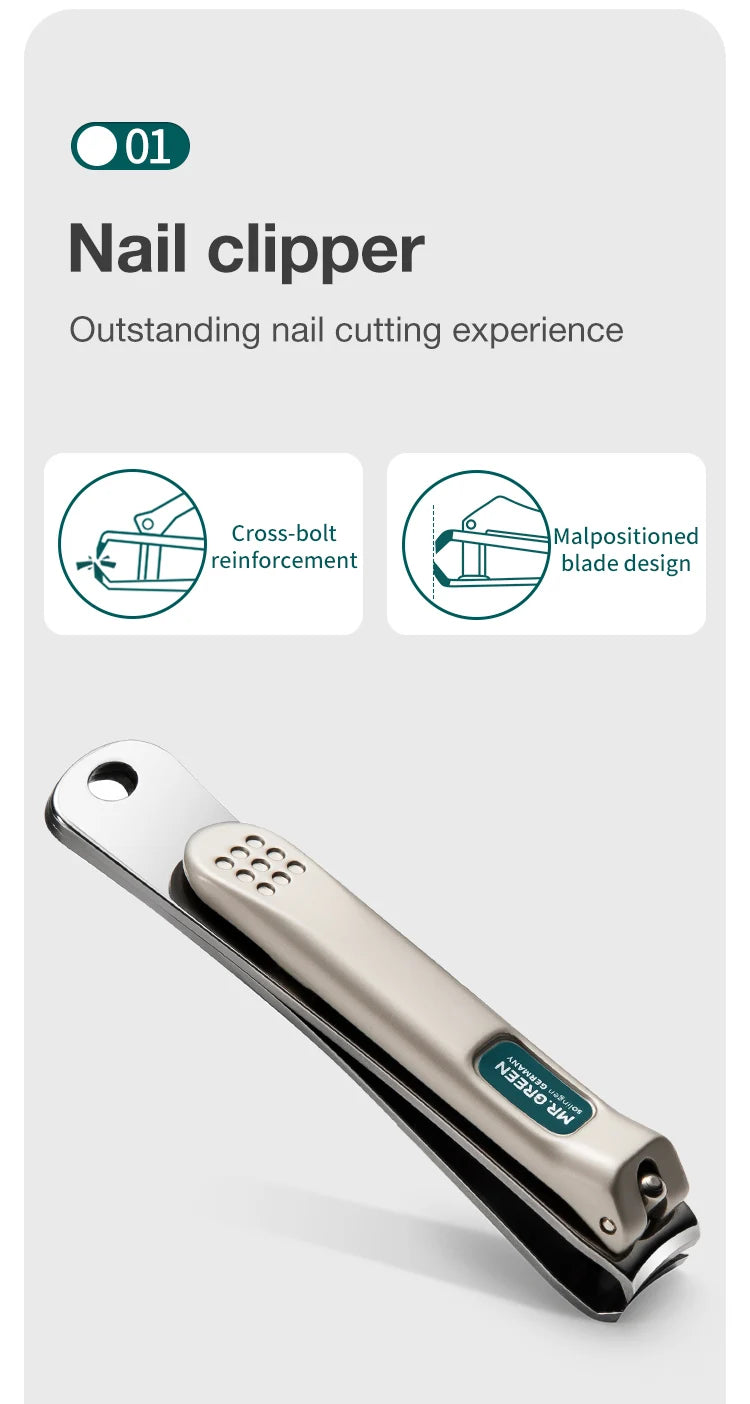MR.GREEN Premium Manicure Set Professional-Grade Stainless Tools with Clean Lines & Travel-Ready Design Portable Case