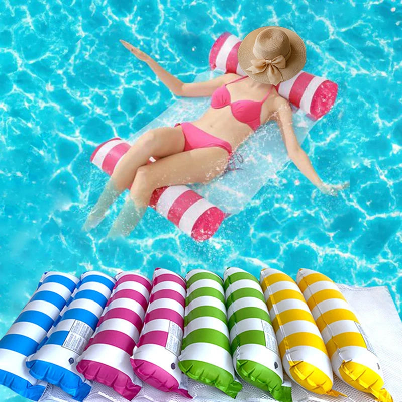 Summer Swim Inflatable Floating Water Mattresses Hammock Stripe Lounge Chairs Pool Water Sports Toys Floating Mat Pool Toys Kids Ürün ana görseli