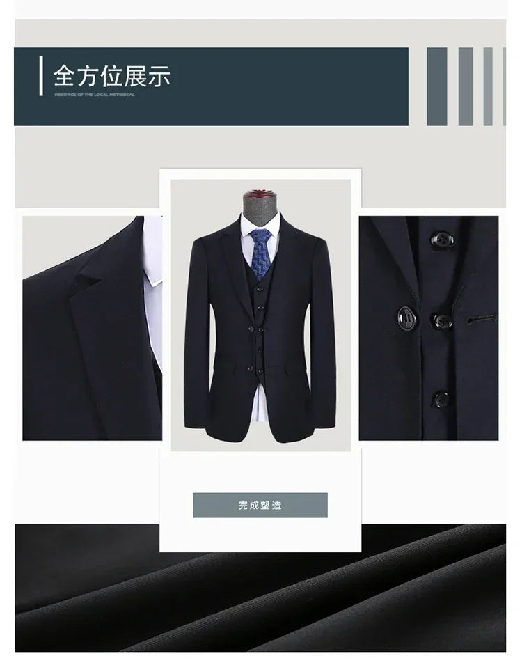 S-7XL Suit New (Blazer+ Vest + Pants) Korean Version of Slim-fit Work Clothes Fashion Business Men Casual Wedding Gentleman Suit