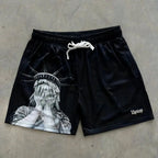 European and American men's summer Statue of Liberty print comfortable breathable drawstring shorts outdoor casual pants