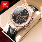 OLEVS 9978 Womens Watch Multifunctional Quartz Watch Waterproof Luminous Leather Strap Elegant Fashion Watches For Woman Gifts