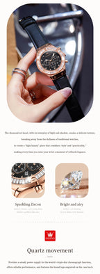 OLEVS 9978 Womens Watch Multifunctional Quartz Watch Waterproof Luminous Leather Strap Elegant Fashion Watches For Woman Gifts