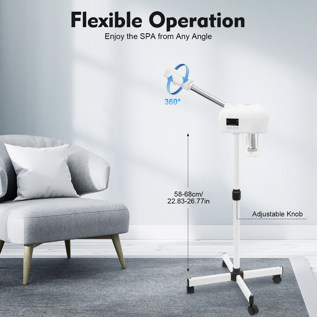 Professional Face Steamer Nano-Ion Ozone Hot Mist Hot Mist with LCD Screen Adjustable Height for Salon Home Spa Aging Reduction