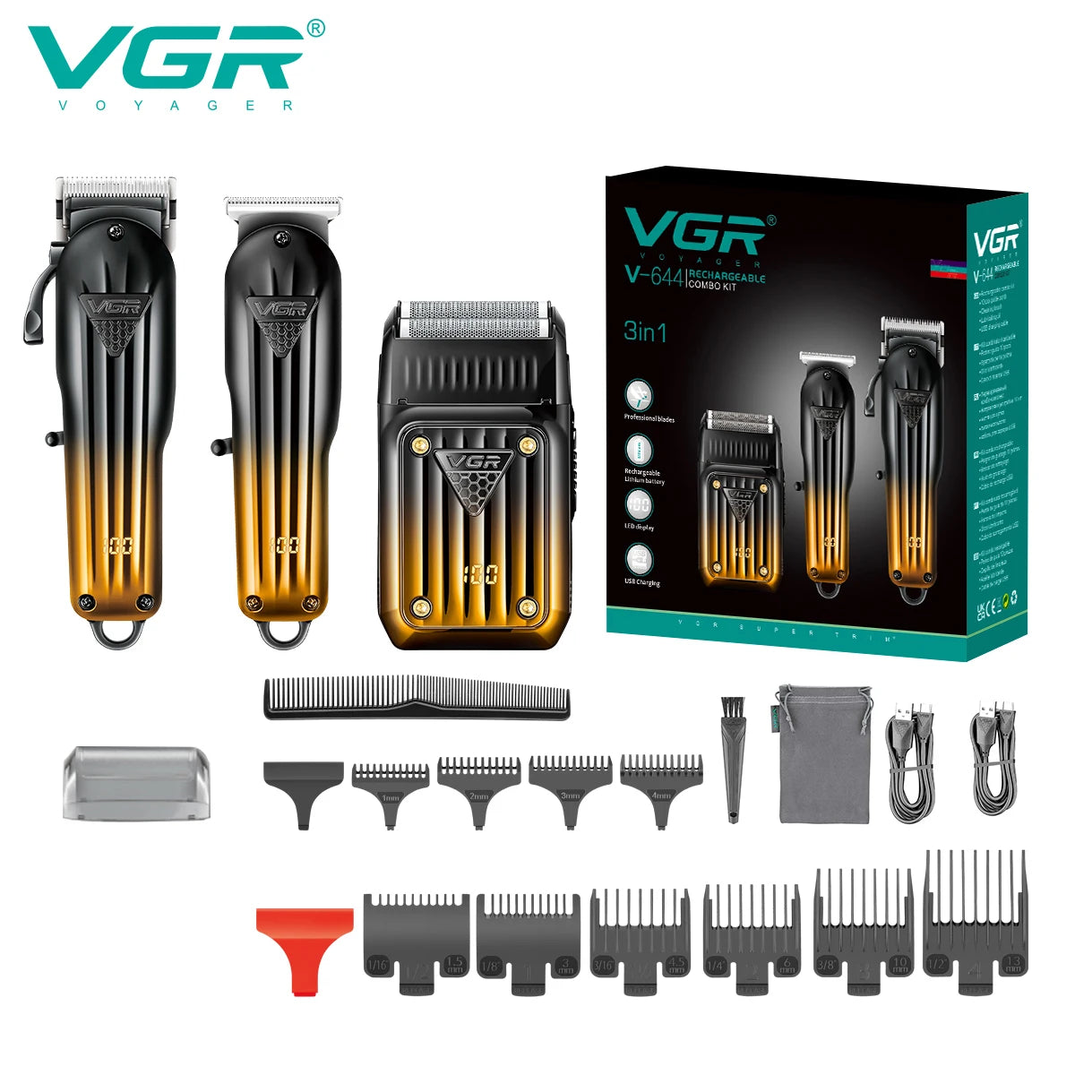 VGR 644 gradient hair cutting combination electric shaver rechargeable professional men's hair clipper carving electric pusher Ürün ana görseli