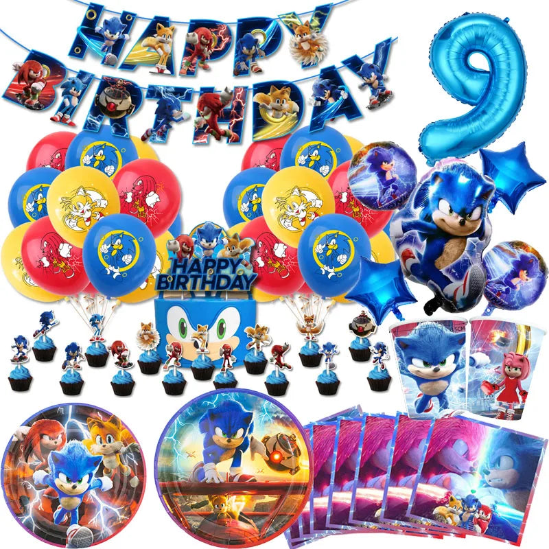 Sonic Birthday Party Decoration Game Hedgehog Balloons  Action Figure Party Paper Plate Towel Cup Tablecloth Toy Kid Gifts Ürün ana görseli