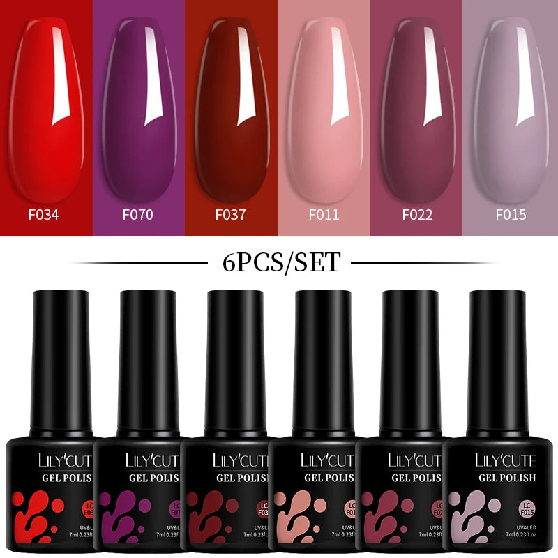 LILYCUTE 7ML 6PCS Neon Gel Nail Polish Set fluorescent Series Color Changing Semi Permanent Soak Off Manicure kit Nail Art Gel