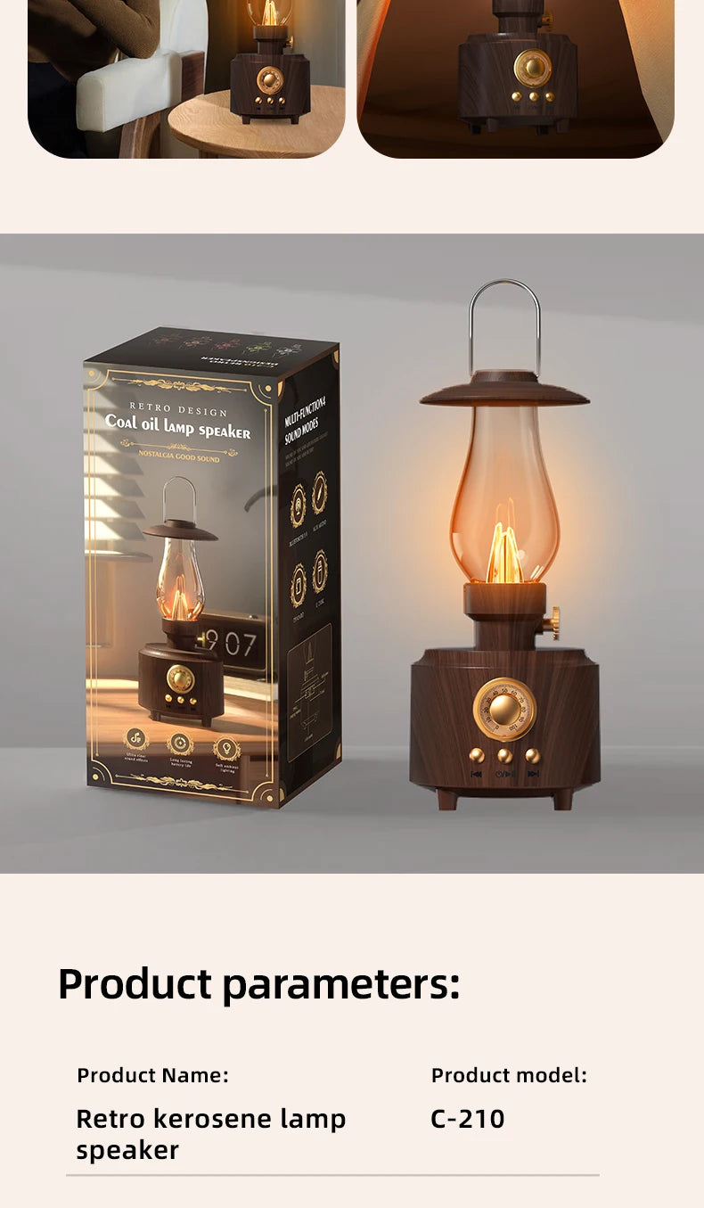 Retro Lamp Style Wireless Bluetooth Speaker with Portable FM Radio and USB Port Bluetooth 5.3 Suitable for Camping Home Decor