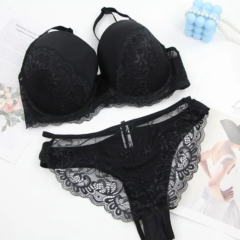 DaiNaFang Sexy Bras Set Green Black Beige Red White Purple Lace Bow Floral Underwear For Women Plus Size Lingerie