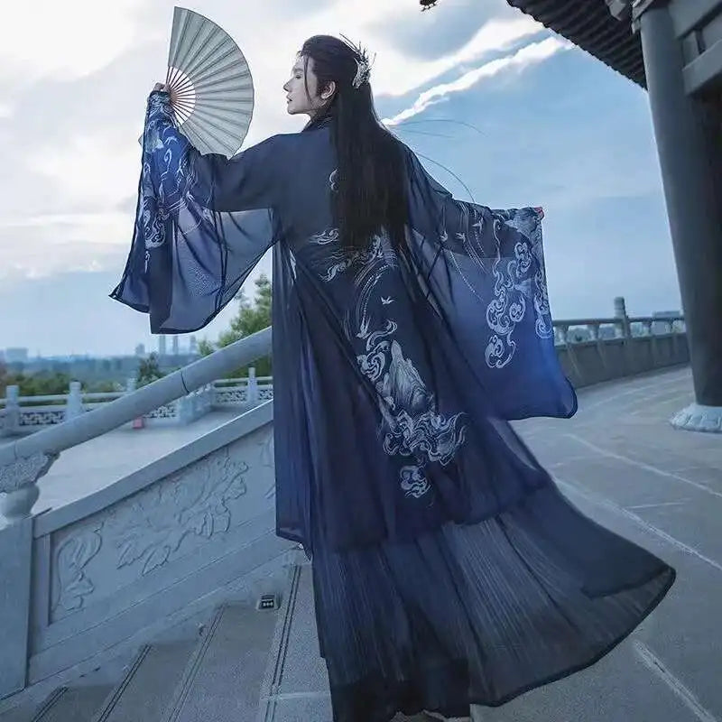 Original Chinese Floral Clouds Hanfu Dress Men Women Traditiional Weijin Period Gradient Costume Niche Fairy Cosplay Clothing