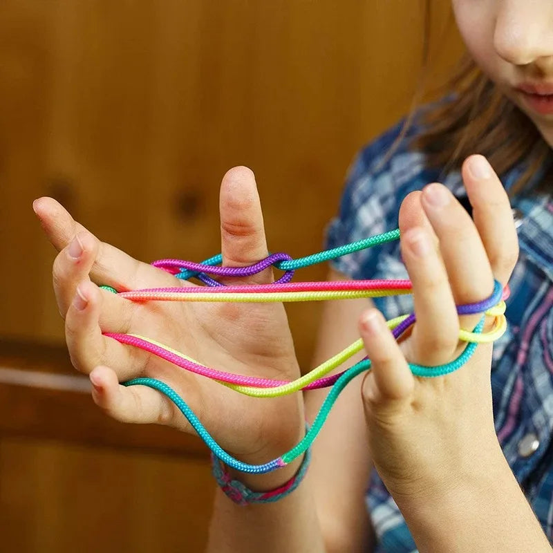 Rainbow Cats Cradle String 1.6M/63 Inch Long Rainbow Colourful Finger Rope Chinese Finger String Games Toy for Kids