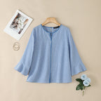 ZANZEA Women Summer Plaid Patchwork Blouse 3/4 Flare Sleeve Cut Out Tops Casual Loose Shirt Retro Chemise Female Work Blusas