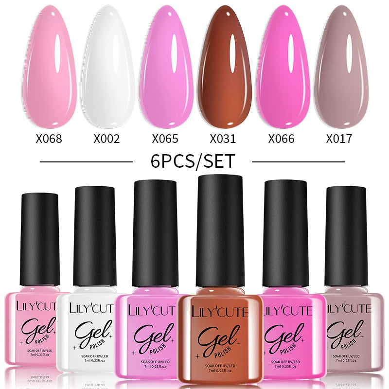 LILYCUTE 6PCS Gel Nail Polish Set Summer Neon Nail Gel Kits For DIY Nail Vernis Semi Permanent UV Lamp Gellak Nail Varnish Set