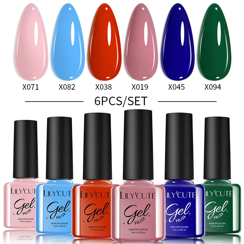 LILYCUTE 6PCS Gel Nail Polish Set Summer Neon Nail Gel Kits For DIY Nail Vernis Semi Permanent UV Lamp Gellak Nail Varnish Set