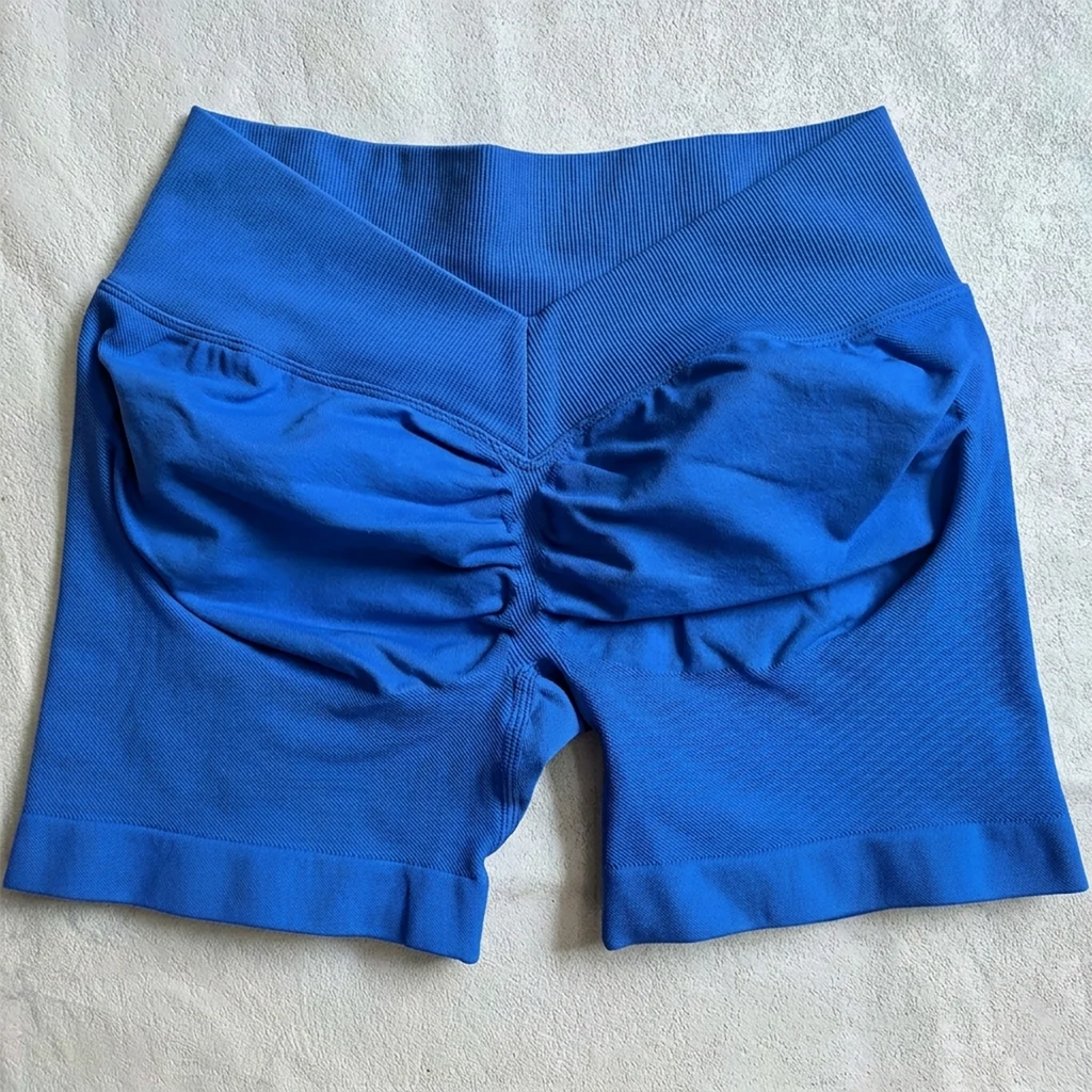 Back Scrunch Shorts Women Seamless V-Back Waist Line Scrunch Booty Shorts Fitness Workout Running Yoga Gym Shorts
