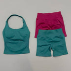 2pcs Sports Set Women Backless Tank Tops High Waist Scrunch Seamless Shorts Fitness Clothes Activewear Workout Sets Gym Suit