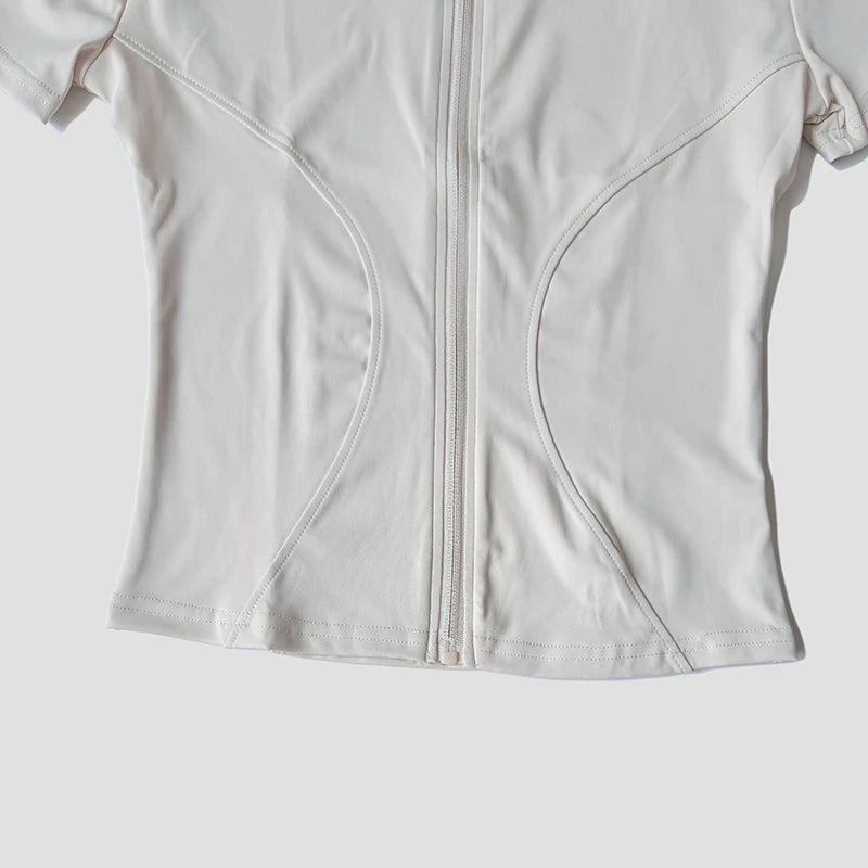 Slim Fit Short Sleeve Yoga Shirt Women's Stand Collar Zipper Jacket High End Running Sport Fitness Top
