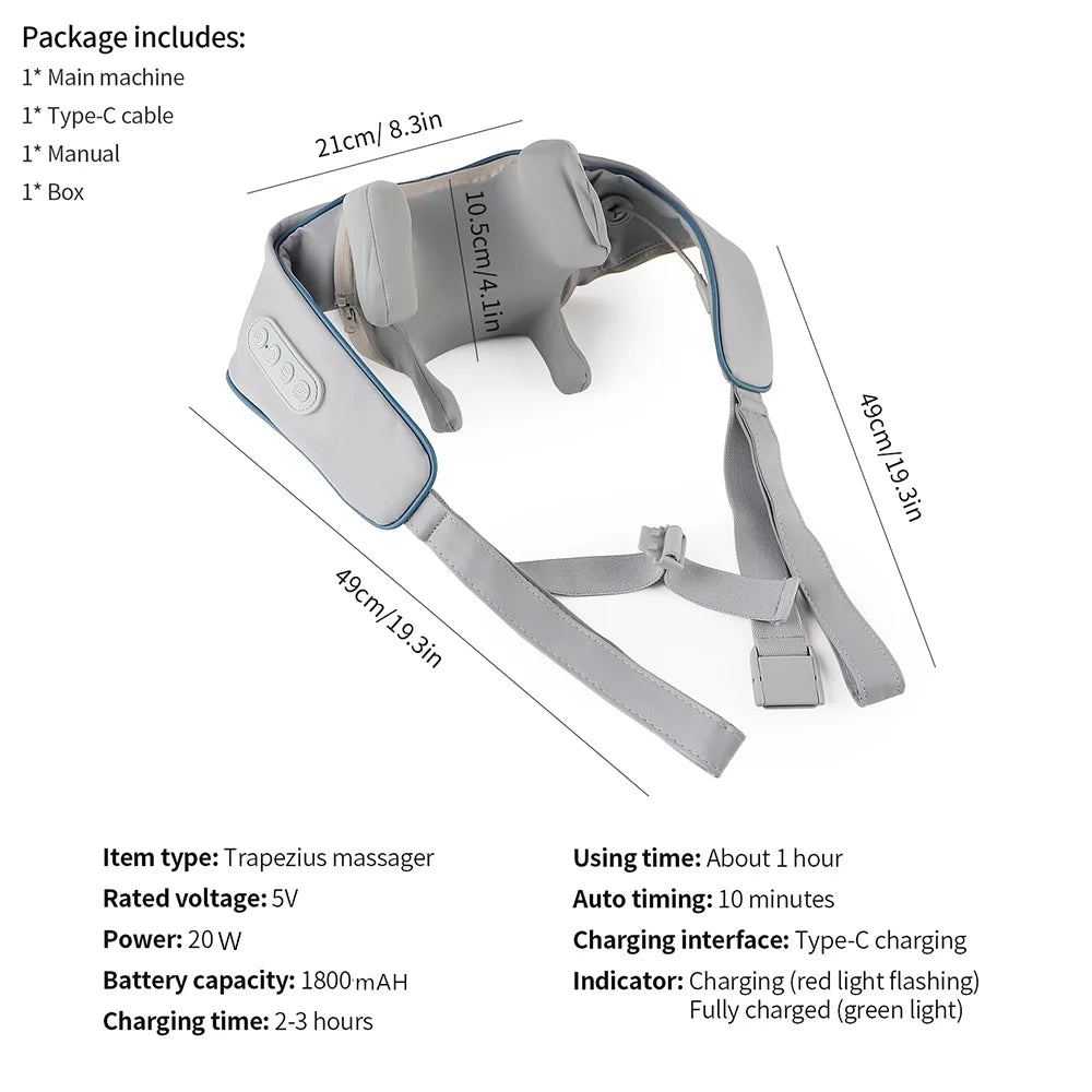 Foreverlily 26W Brushless Motor Neck And Shoulder Massager Wireless Shoulder And Back Kneading Massage Shawl Neck masajeador