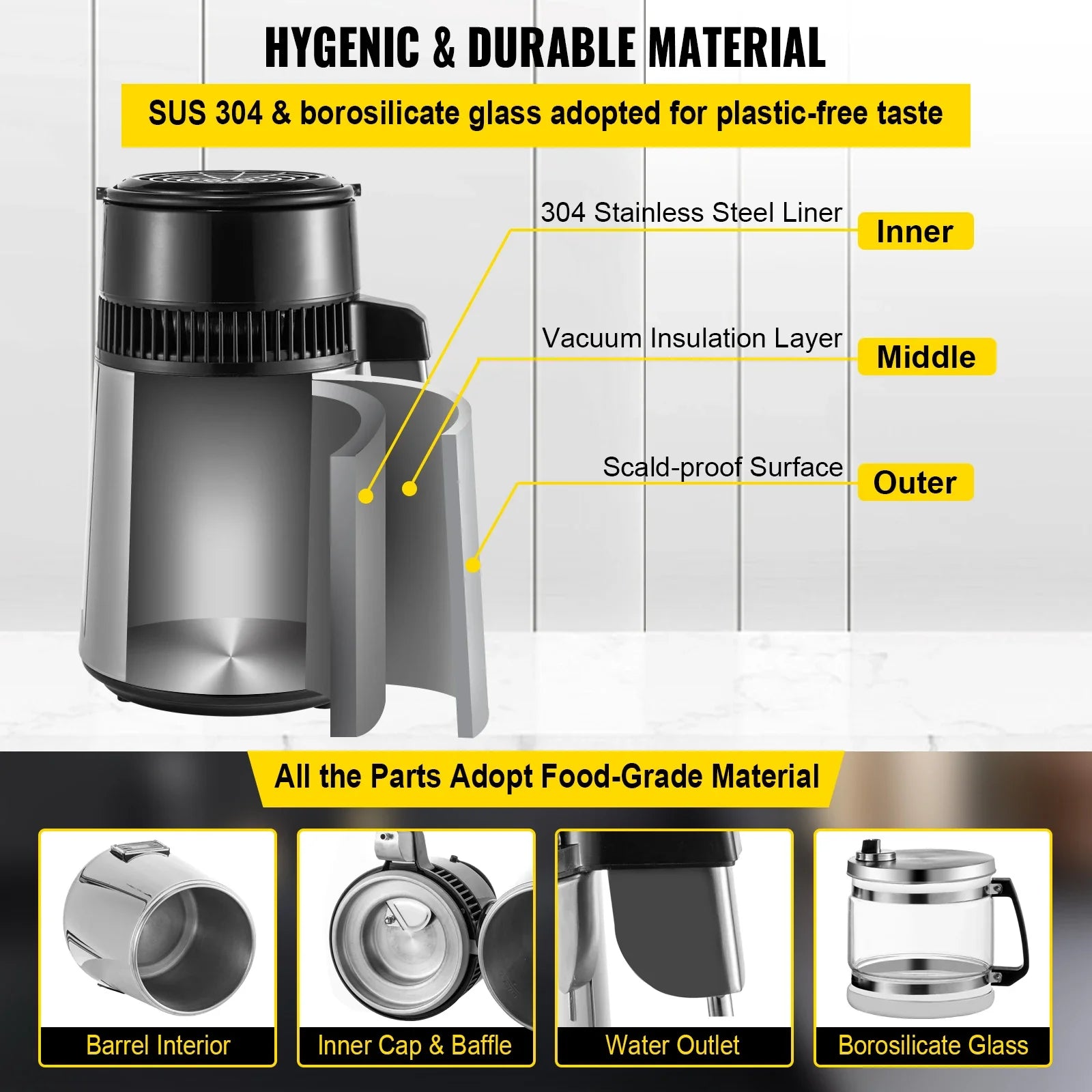 VEVOR 4L Water Distiller Filter Machine Distilled Distillation Purifier Moonshine Apparatus DIY Dispenser Kit for Home Appliance Secondary image