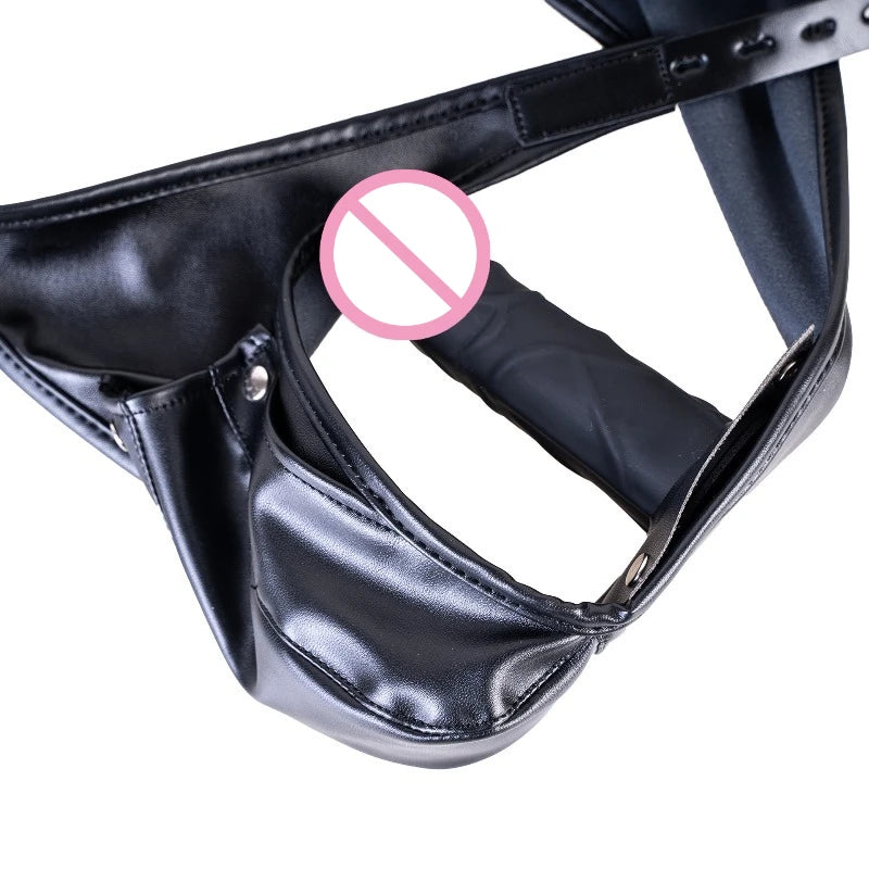 Multi-Functional Leather Chastity Panties with No Vibration Silicone Dildo Anal Accessories for Couple Sensual Play Sex Toys