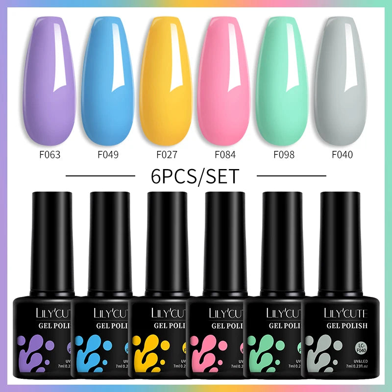 LILYCUTE 7ML 6PCS Neon Gel Nail Polish Set fluorescent Series Color Changing Semi Permanent Soak Off Manicure kit Nail Art Gel