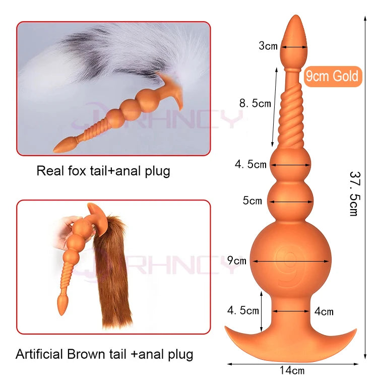 3-10cm Huge Anal Plug with Tail Sex Toys for Adult Games Couples DIY Cosplay Big Butt Plug Silicone Soft Long Anal Beads Women
