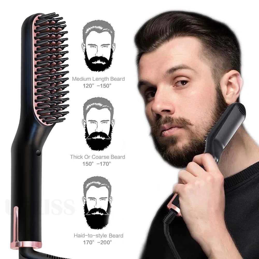 Men's Electric Beard Straightener Negative Ion Hair Straightening Brush Hair Straightener Wet & Dry Quick Styler Ürün ana görseli