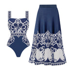 2Pcs Printed Swimsuit Women Sexy Swimwear New Bikini With Long Skirt Female Biquini Push Up Swim Suit Bodysuit Beachwear CoverUp