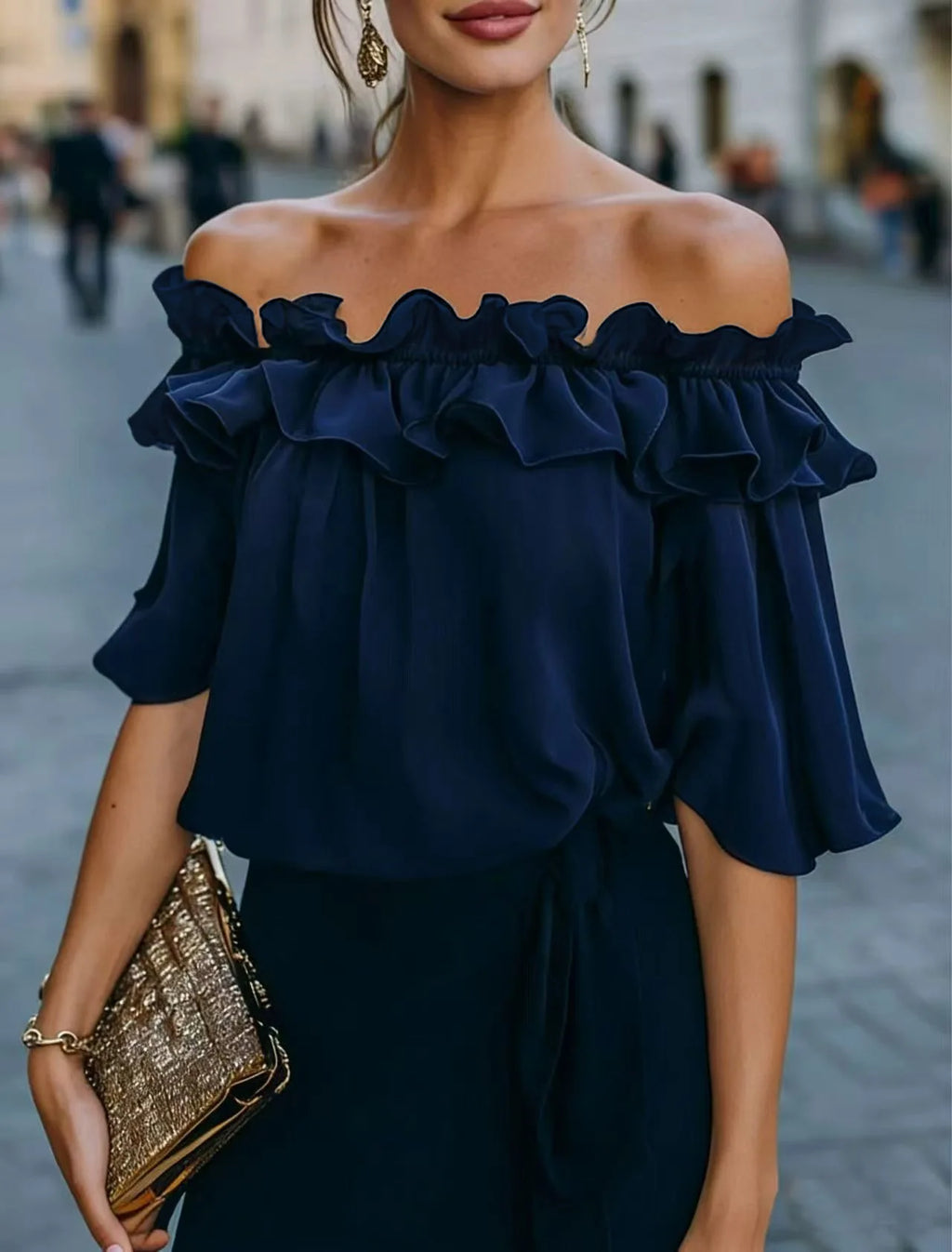 Fashion Ruffled Sexy One Shoulder Women's Short Sleeve Shirt Summer New Casual Loose Tops Female Elegant Versatile Office Shirt