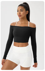 Yoga long-sleeved T-shirt women's one-shoulder sexy tight fitness wear top nude feel quick-drying sports sleeved Yoga Shirts