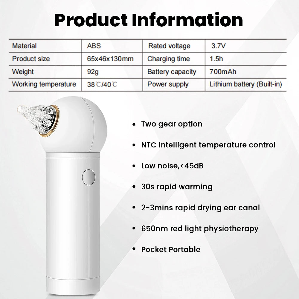 Intelligent Constant Temperature Ear Dryer Low Noise Ear Care Device Prevents Bacterial Growth Prevent Ear Canal Inflammation
